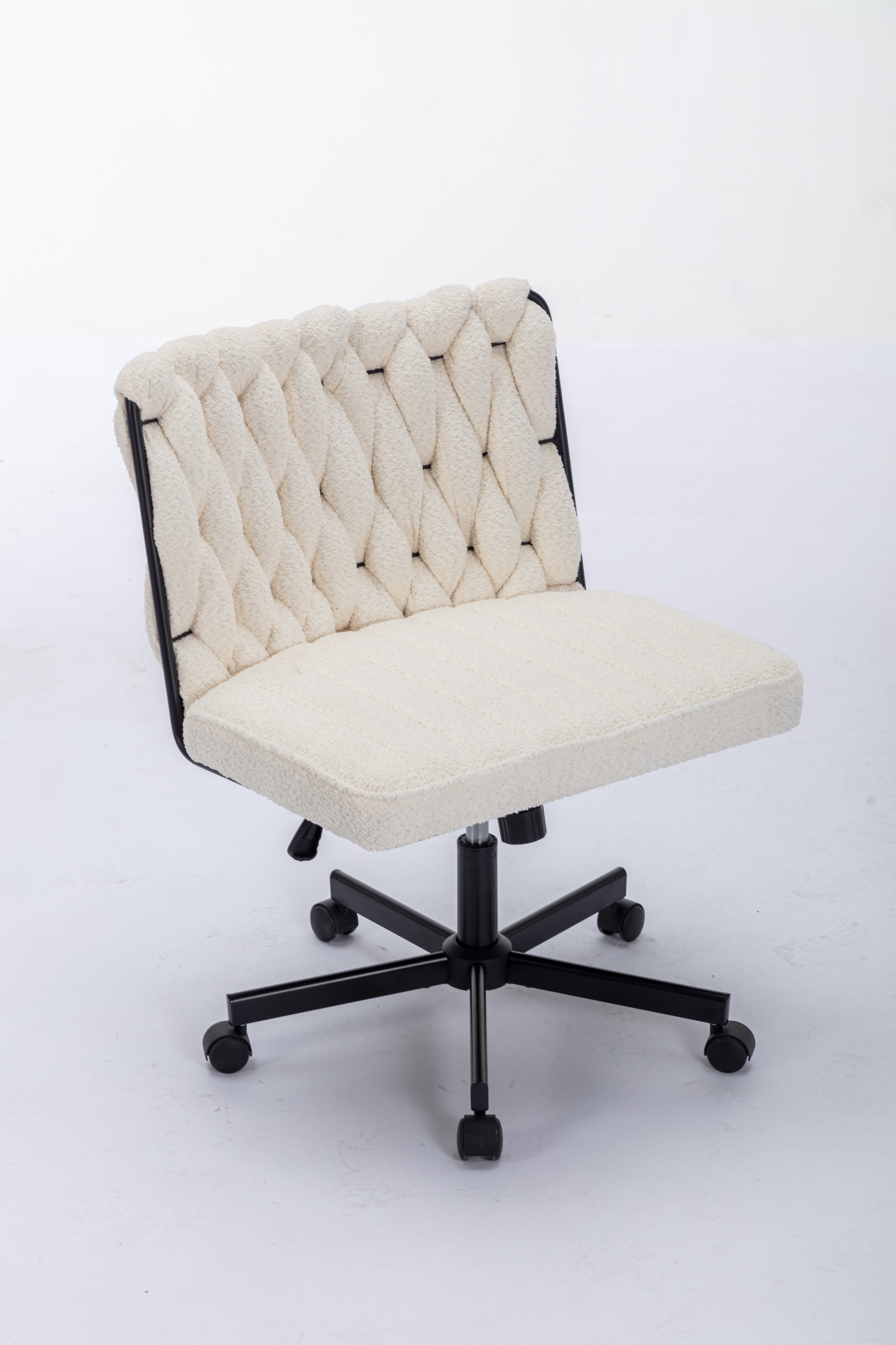 Criss Cross Legged Office Desk Chair With Wheels, Modern Armless Desk Chair With Wide Seat, Home Office Chairs For Work, Meditation, Vanity,White_voghion.com